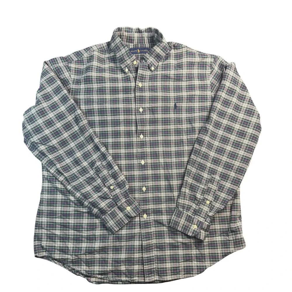 Ralph Lauren Shirt Mens Extra Large Green Navy Plaid‎ Button Down Long Sleeve